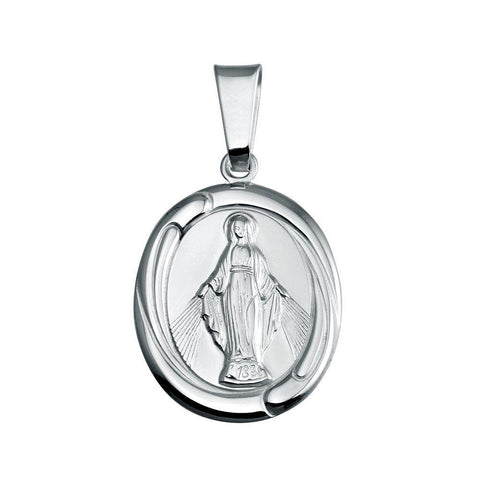 Sterling Silver High Polished Mary Medallion 19.5mm x 27.4mm Pendant