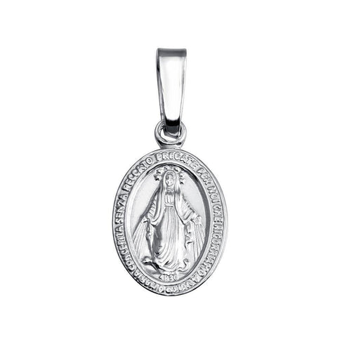 Sterling Silver Finish High Polished Mary Medallion Small 10.7mm x 17.9mm Charm