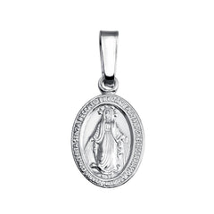 Sterling Silver Finish High Polished Mary Medallion Small 10.7mm x 17.9mm Charm