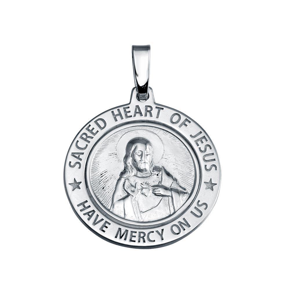 Sterling Silver Finish High Polished Sacred Heart Of Jesus Medallion Charm - silverdepot
