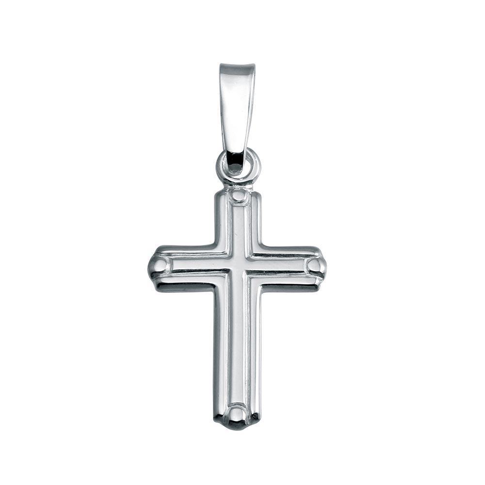 Sterling Silver Rhodium Plated Bordered Cross Pendant - silverdepot