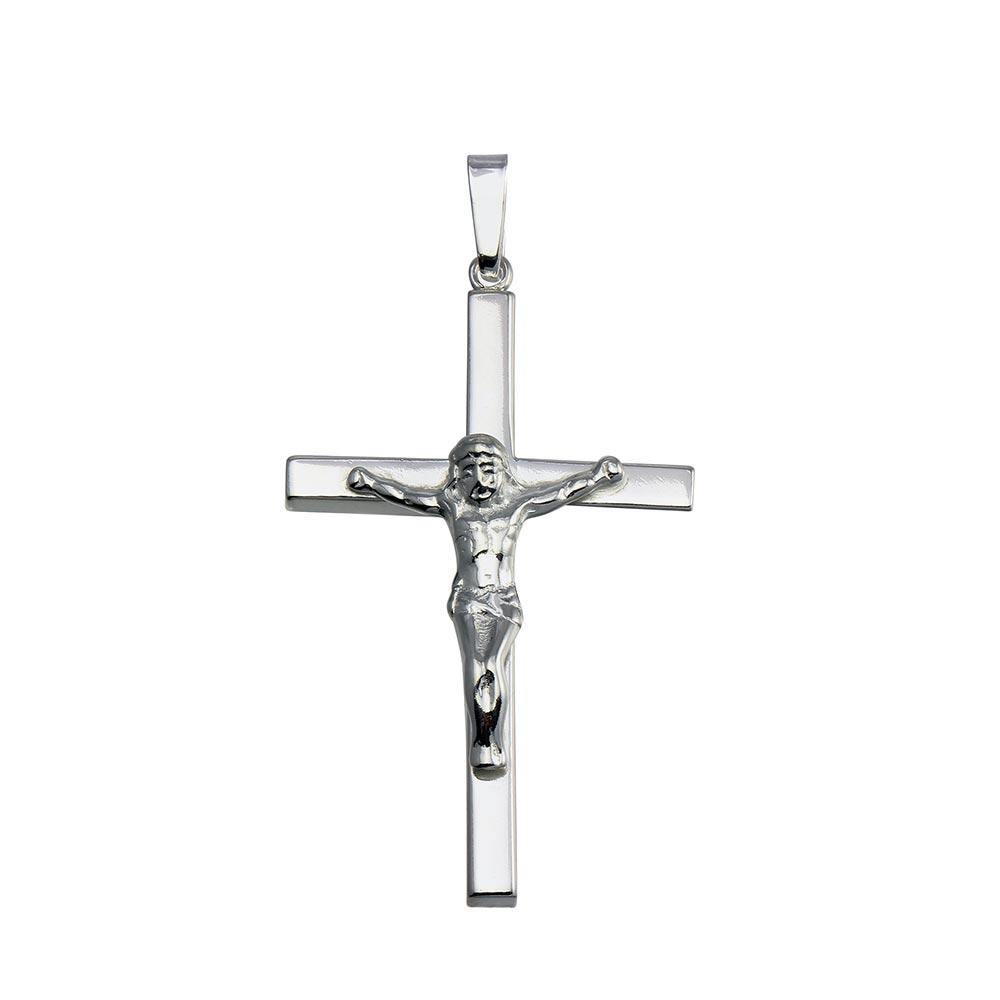 Sterling Silver Finish High Polished Crucifix Pendant - silverdepot