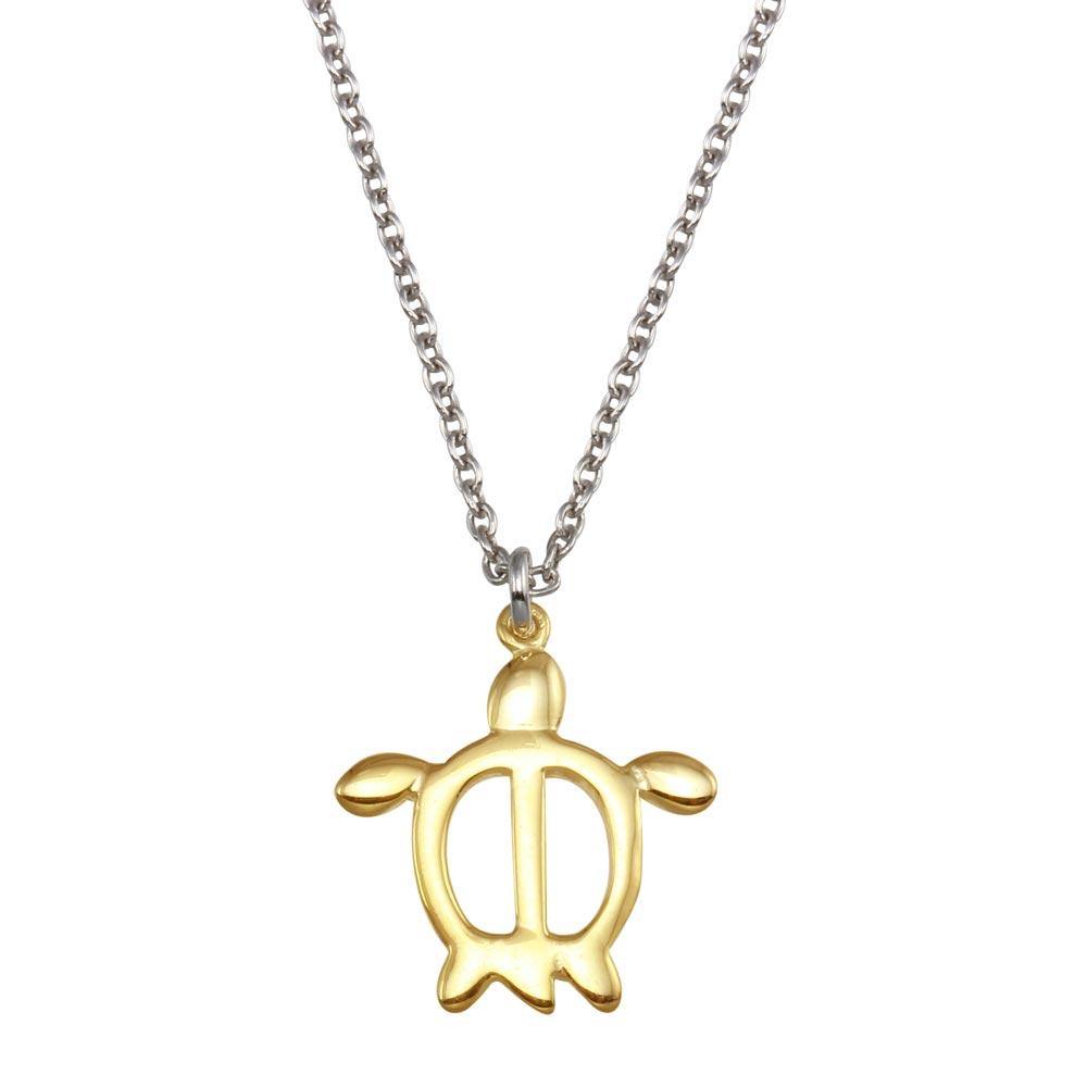 Sterling Silver Two Toned Turtle Pendant Necklace - silverdepot