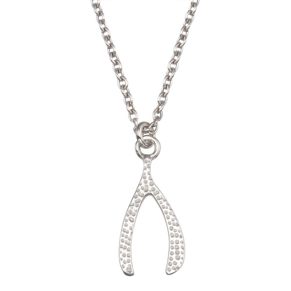 Sterling Silver Rhodium Plated Wishbone Pendant Necklace - silverdepot