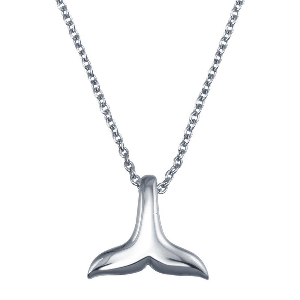 Sterling Silver Rhodium Plated Whale Tail Pendant Necklace - silverdepot