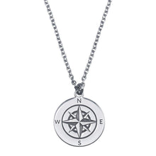 Load image into Gallery viewer, Sterling Silver Rhodium Plated Compass Engraved Disc Pendant Necklace - silverdepot