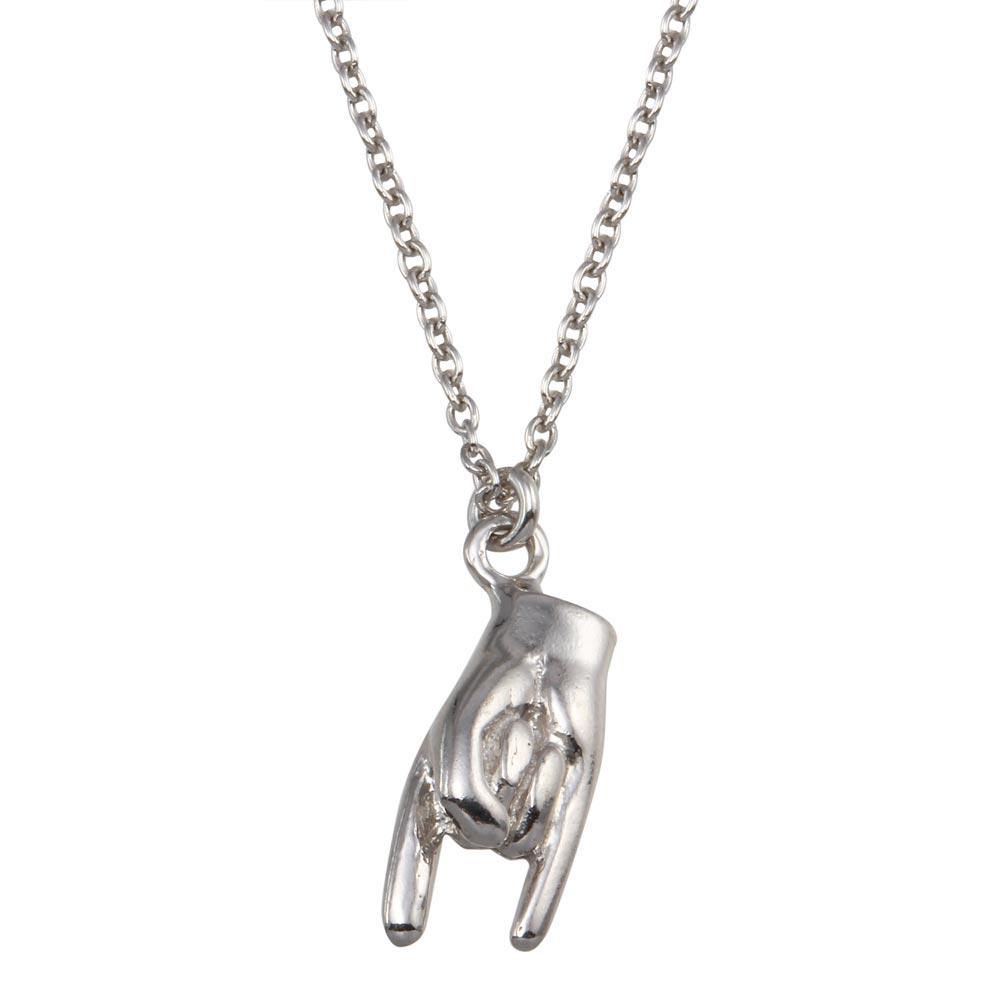 Sterling Silver Rhodium Plated Hand Horns Pendant Necklace - silverdepot