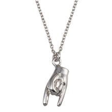 Load image into Gallery viewer, Sterling Silver Rhodium Plated Hand Horns Pendant Necklace - silverdepot