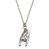 Sterling Silver Rhodium Plated Hand Horns Pendant Necklace