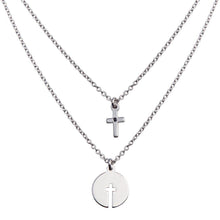 Load image into Gallery viewer, Sterling Silver Rhodium Plated Multi Chain Cross and Cross Cutout Pendant Necklace - silverdepot