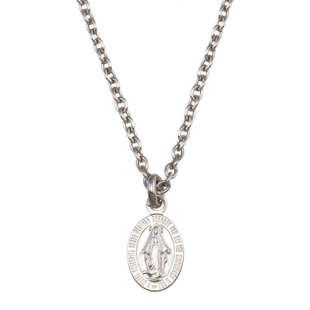 Sterling Silver Rhodium Plated Virgin Mary Medallion Pendant Necklace - silverdepot
