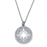 Sterling Silver Rhodium Plated Star Cutout Disc Pendant Necklace