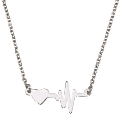 Sterling Silver Rhodium Plated Heart and Heartbeat Pendant Necklace - silverdepot