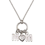 Sterling Silver Rhodium Plated Mom Heart CZ Pendant Necklace