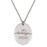 Sterling Silver Love You Mom Oval Disc Pendant Necklace