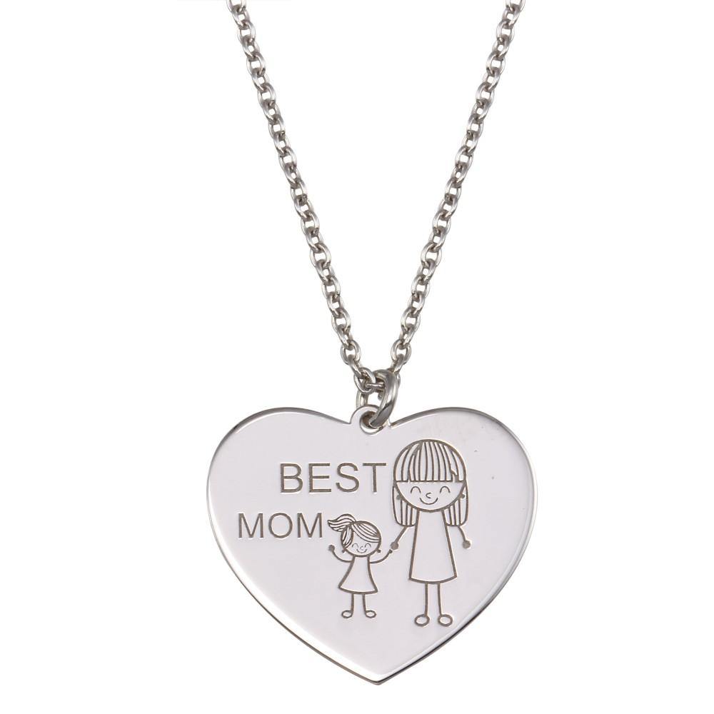 Sterling Silver Rhodium Plated Best Mom Heart Pendant Necklace - silverdepot