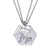 Sterling Silver Rhodium Plated Multi Chain Mama I Love You Hexagonal Pendant Necklace