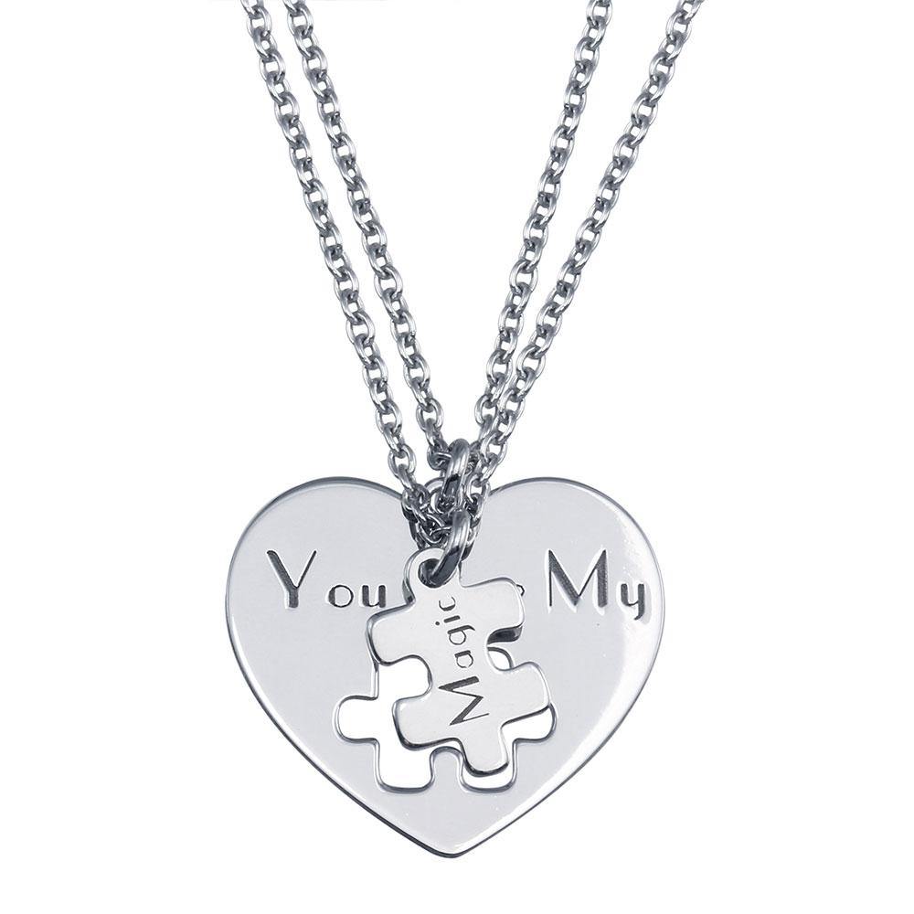 Sterling Silver Rhodium Plated Multi Chain You Are My Magic Heart Pendant Necklace - silverdepot