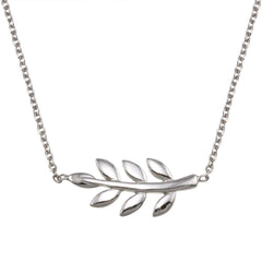 Sterling Silver Rhodium Plated Olive Branch Necklace