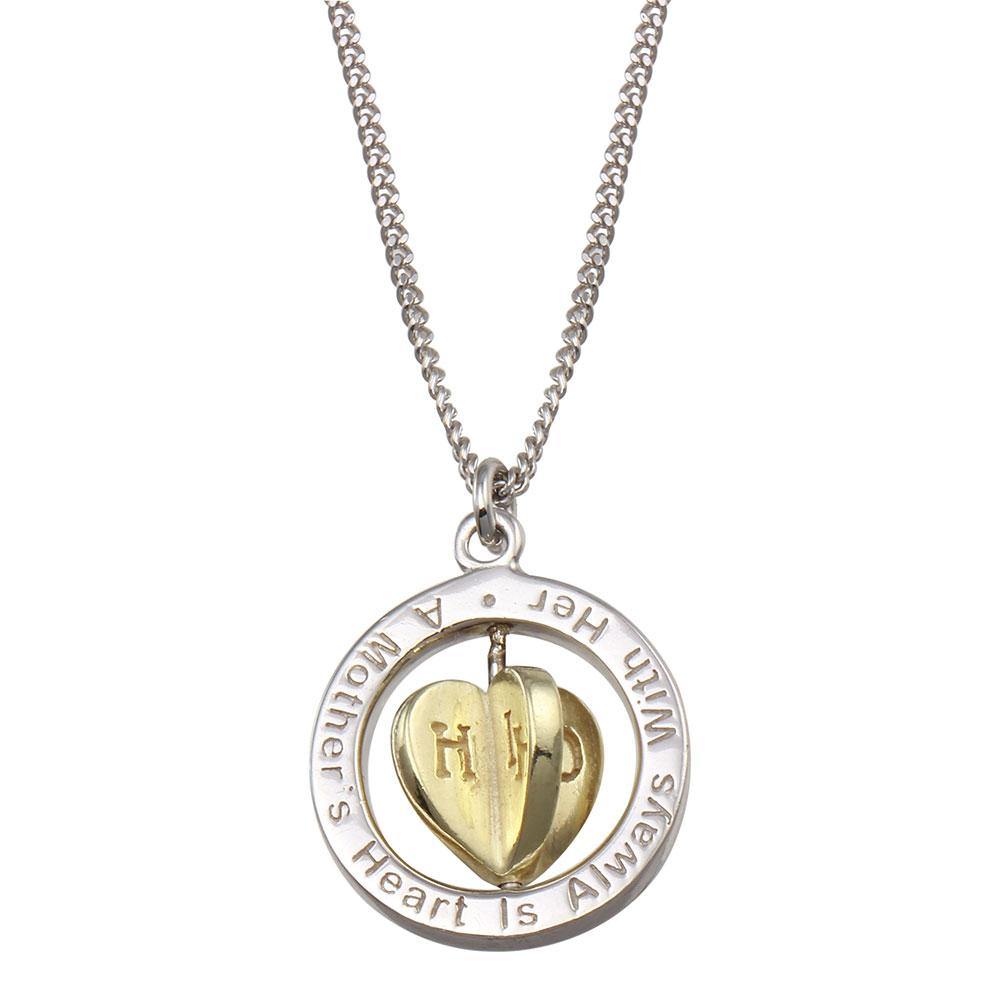 Sterling Silver Two Toned Mother's Heart Spinner Pendant Necklace