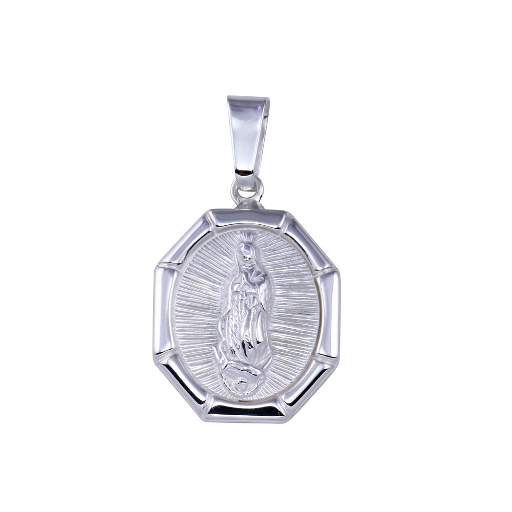 Sterling Silver High Polished Nuestra Señora de Guadalupe Octagon 19.5mm x 26.8mm Pendant