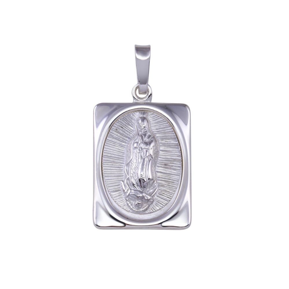 Sterling Silver High Polished Nuestra Señora de Guadalupe Rectangular 16.6mm x 25.6mm Pendant