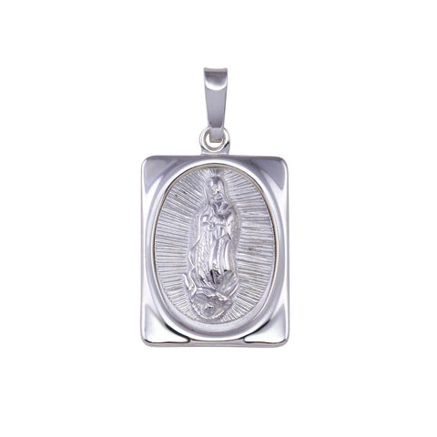 Sterling Silver High Polished Nuestra Señora de Guadalupe Rectangular 16.6mm x 25.6mm Pendant