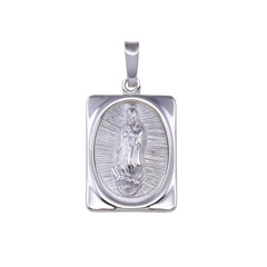 Sterling Silver High Polished Nuestra Señora de Guadalupe Rectangular 16.6mm x 25.6mm Pendant