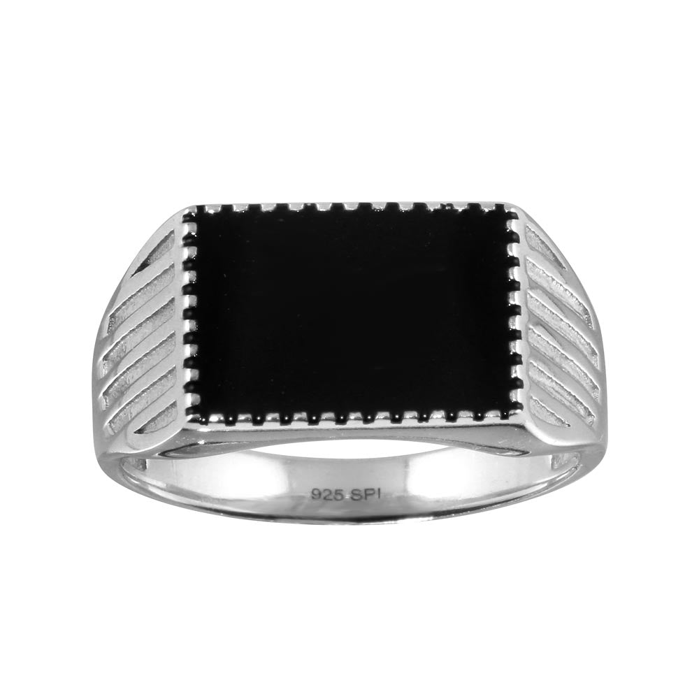 Sterling Silver Rhodium Plated Black Enamel Ring