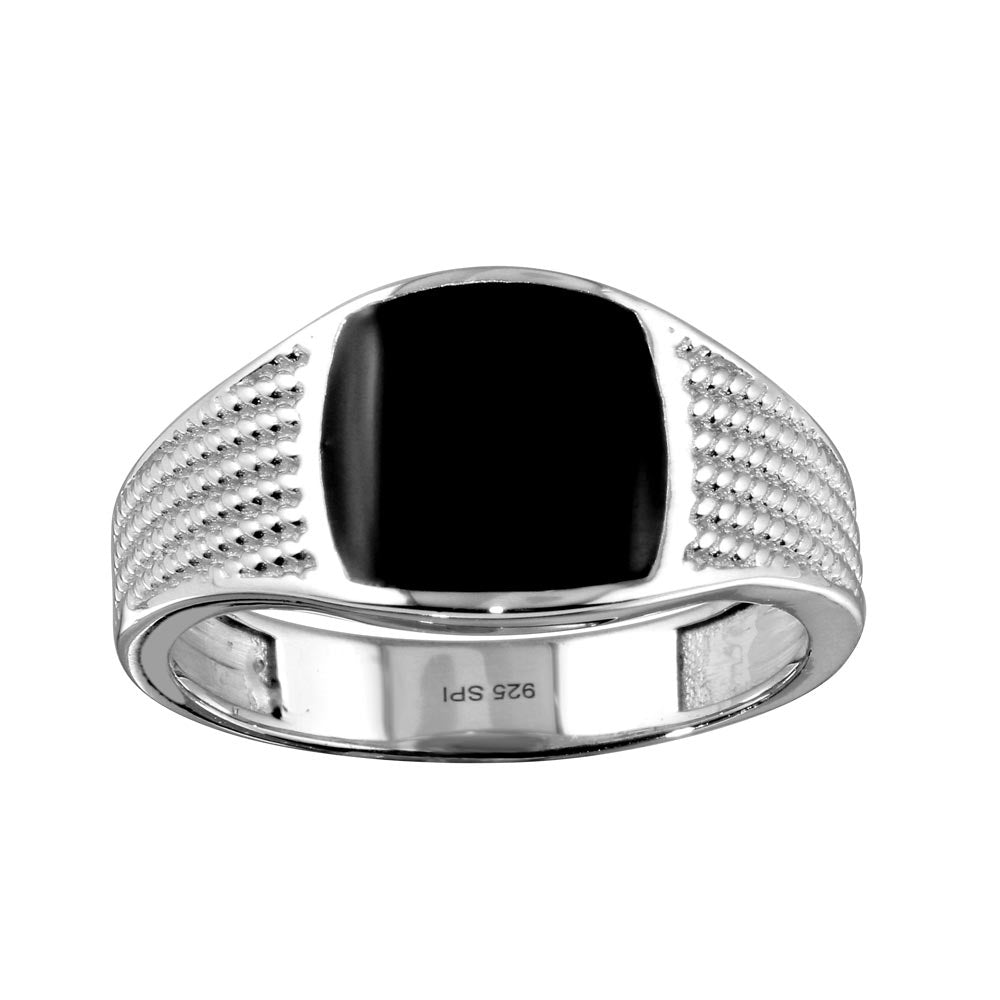 Sterling Silver Rhodium Plated Black Enamel Rope Design Shank Ring