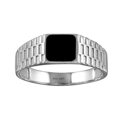 Sterling Silver Rhodium Plated Black Enamel Jubilee Design Shank Ring