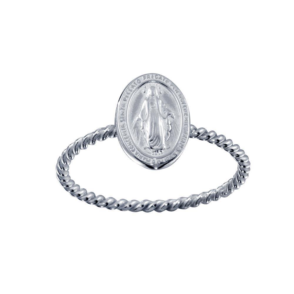 Sterling Silver High Polished Mary Medallion Ring - silverdepot