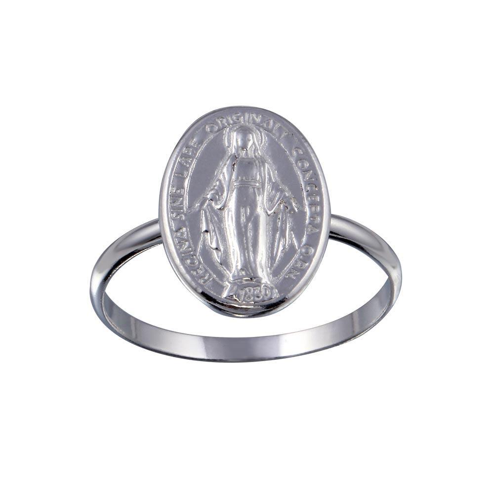 Sterling Silver High Polished Mary Medallion Ring - silverdepot