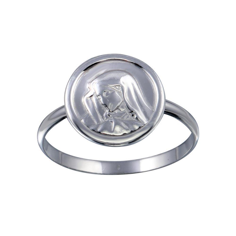 Sterling Silver High Polished Mary Medallion Ring - silverdepot