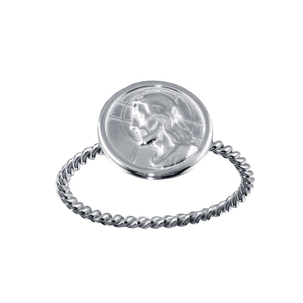 Sterling Silver High Polished Jesus Medallion Ring - silverdepot