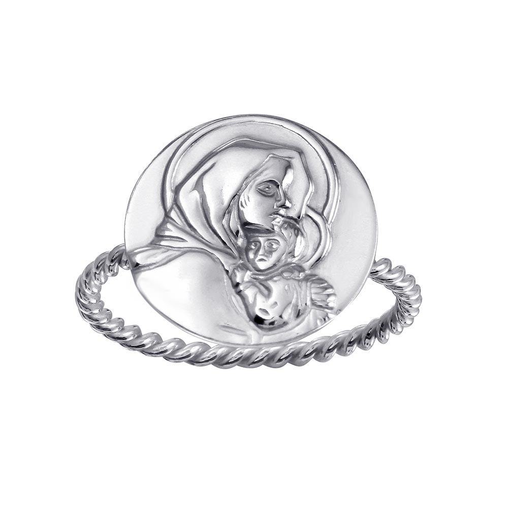 Sterling Silver High Polished Mother Mary Medallion Ring - silverdepot