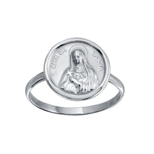 Load image into Gallery viewer, Sterling Silver High Polished Disc Mother Mary Design Ring