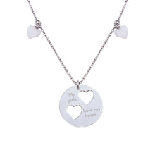 Load image into Gallery viewer, Sterling Silver Rhodium Plated Flat Round Engraved  My girls have my heart  Pendant Necklace with Cut-out Hearts