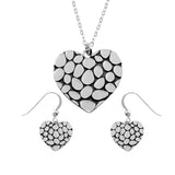 Sterling Silver Rhodium Plated Mosaic Design Heart Set