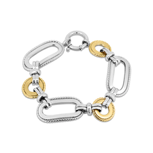 Load image into Gallery viewer, Sterling Silver Two Toned Gold and Rhodium Plated Fancy Link Bracelet