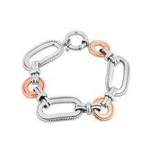 Load image into Gallery viewer, Sterling Silver Two Toned 18.2mm Rose Gold and Rhodium Plated Fancy Link Bracelet-8 inches