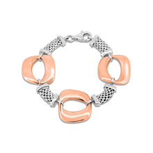 Load image into Gallery viewer, Sterling Silver Two Toned 24.4mm Rose Gold and Rhodium Plated Fancy Link Bracelet-7.5 inches