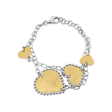 Load image into Gallery viewer, Sterling Silver Two Toned Gold and Rhodium Plated Fancy Matte Finish Heart Link Bracelet