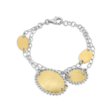 Sterling Silver Two Toned Gold and Rhodium Plated Fancy Matte Finish Oval Link Bracelet