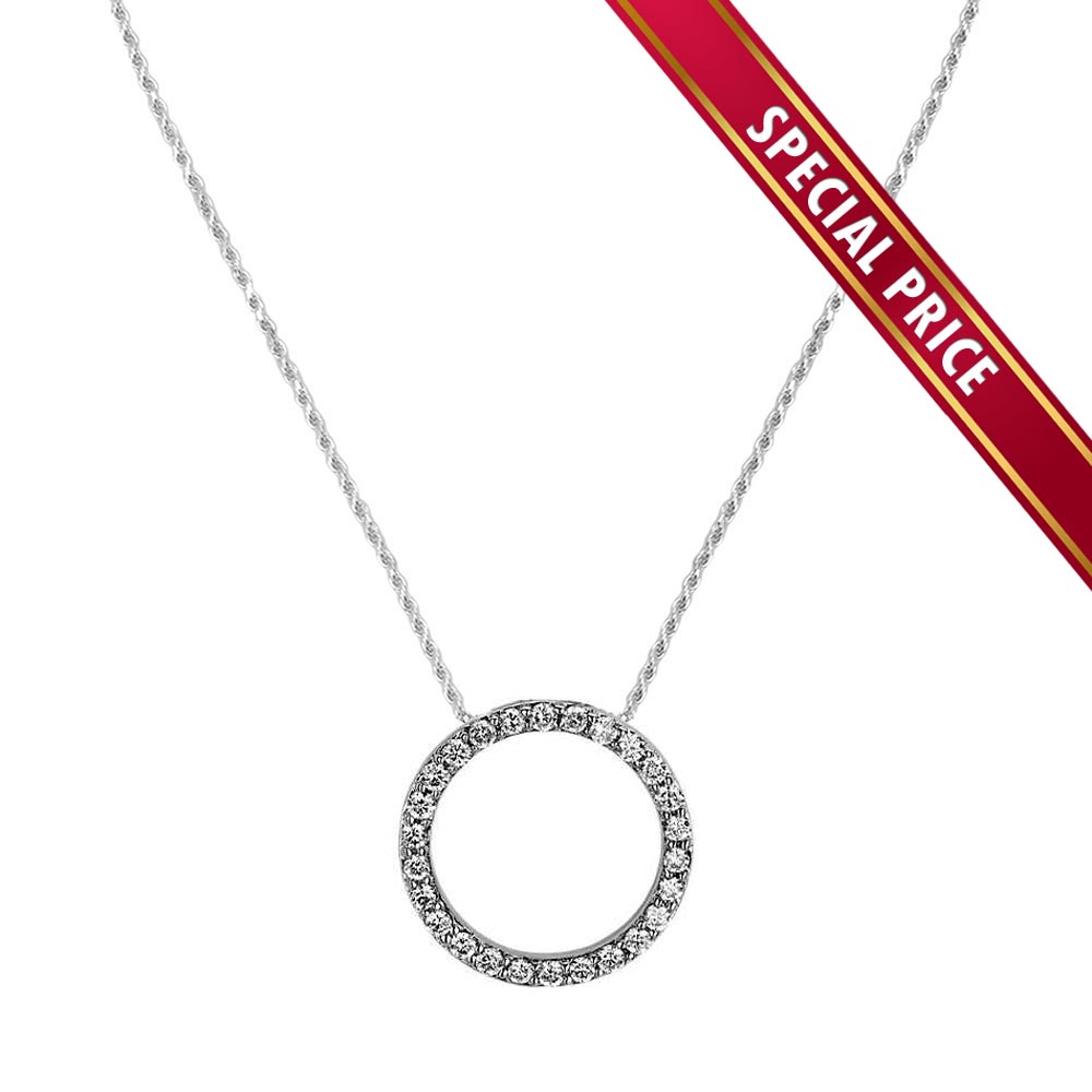 Sterling Silver Clear CZ Rhodium Plated Open Circle Necklace 20mm