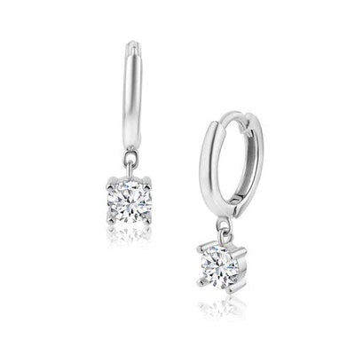Sterling Silver 12.5mm Dangling Clear CZ Hoop Earring