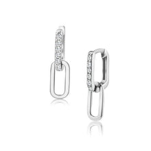 Load image into Gallery viewer, Sterling Silver Rectangular CZ Dangling Earring