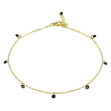 Load image into Gallery viewer, Sterling Silver Gold Plated Dangling Black CZ Anklet