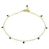 Sterling Silver Gold Plated Dangling Black CZ Anklet