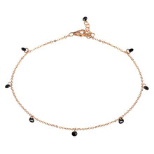 Load image into Gallery viewer, Sterling Silver Rose Gold Plated Dangling Black CZ Anklet